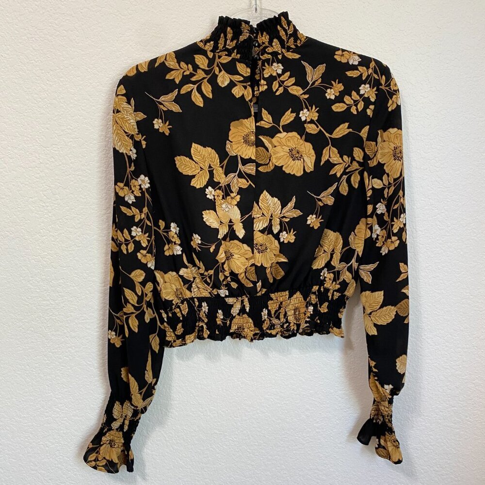 Nanette Lepore Black and Yellow Floral Blouse Mock Neck 10 - Picture 6 of 7